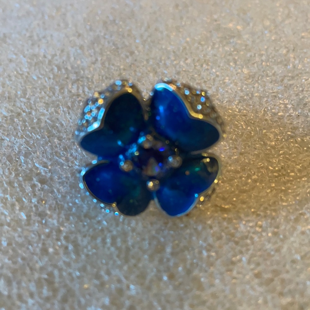 Enamel flower rhinestone ring